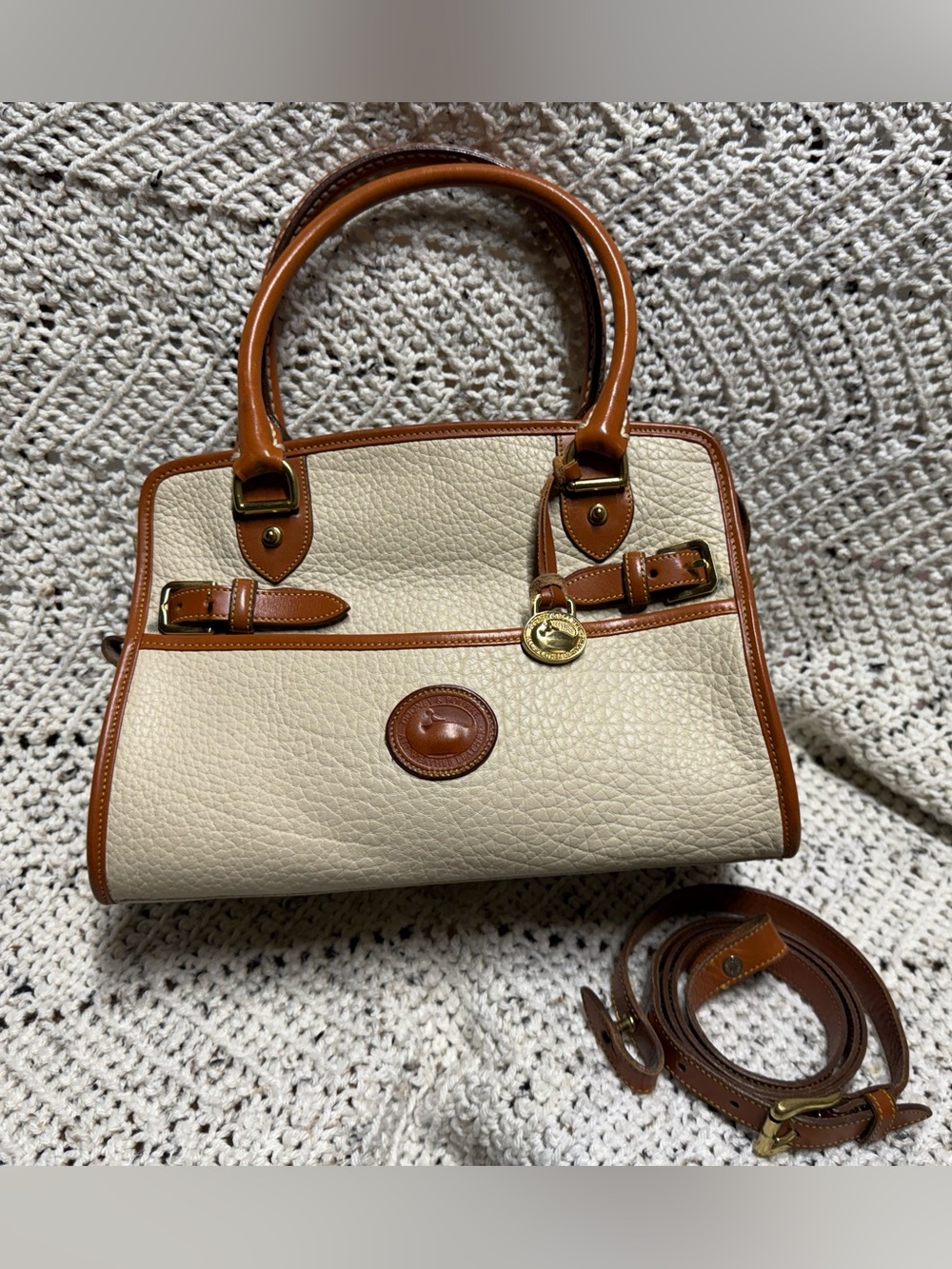 Vintage Dooney and Bourke Cream Buckle Satchel Crossbody